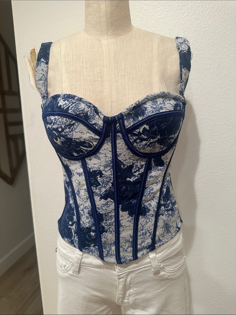 NWT Blue Marble Print Bustier Corset Top by